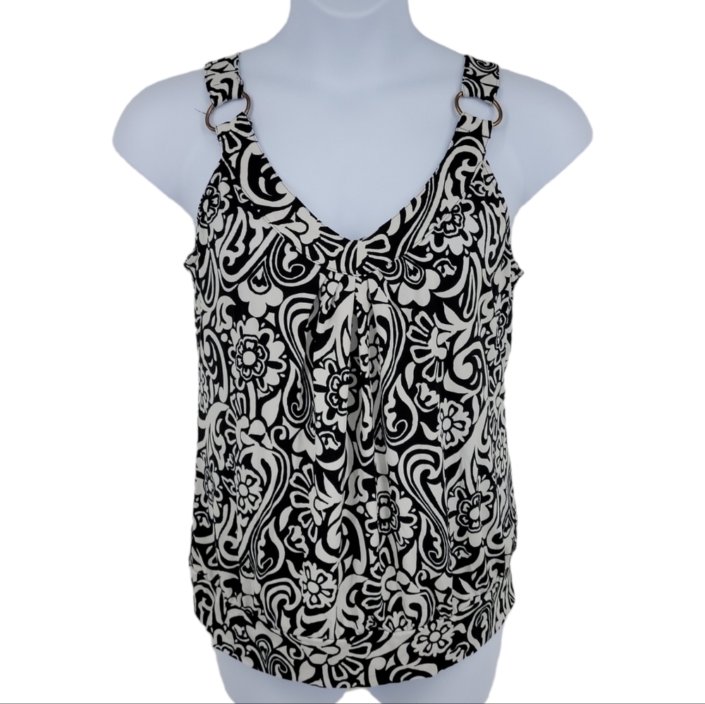 Cato Black and White Floral Swirl Tank Top Size L